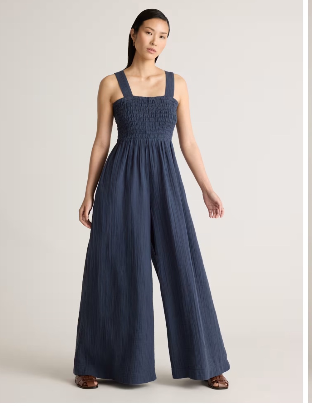 Quince 100% Organic Cotton Gauze Smocked Wide Leg Jumpsuit
